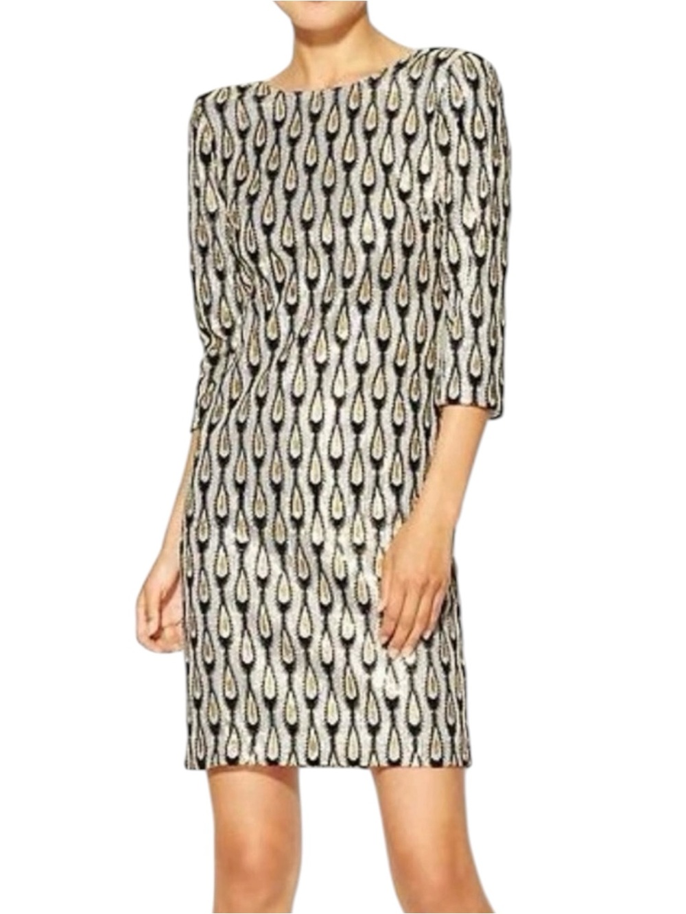 AKIRA Chicago Black Label sequin peacock teardrop mini dress black gold MEDIUM